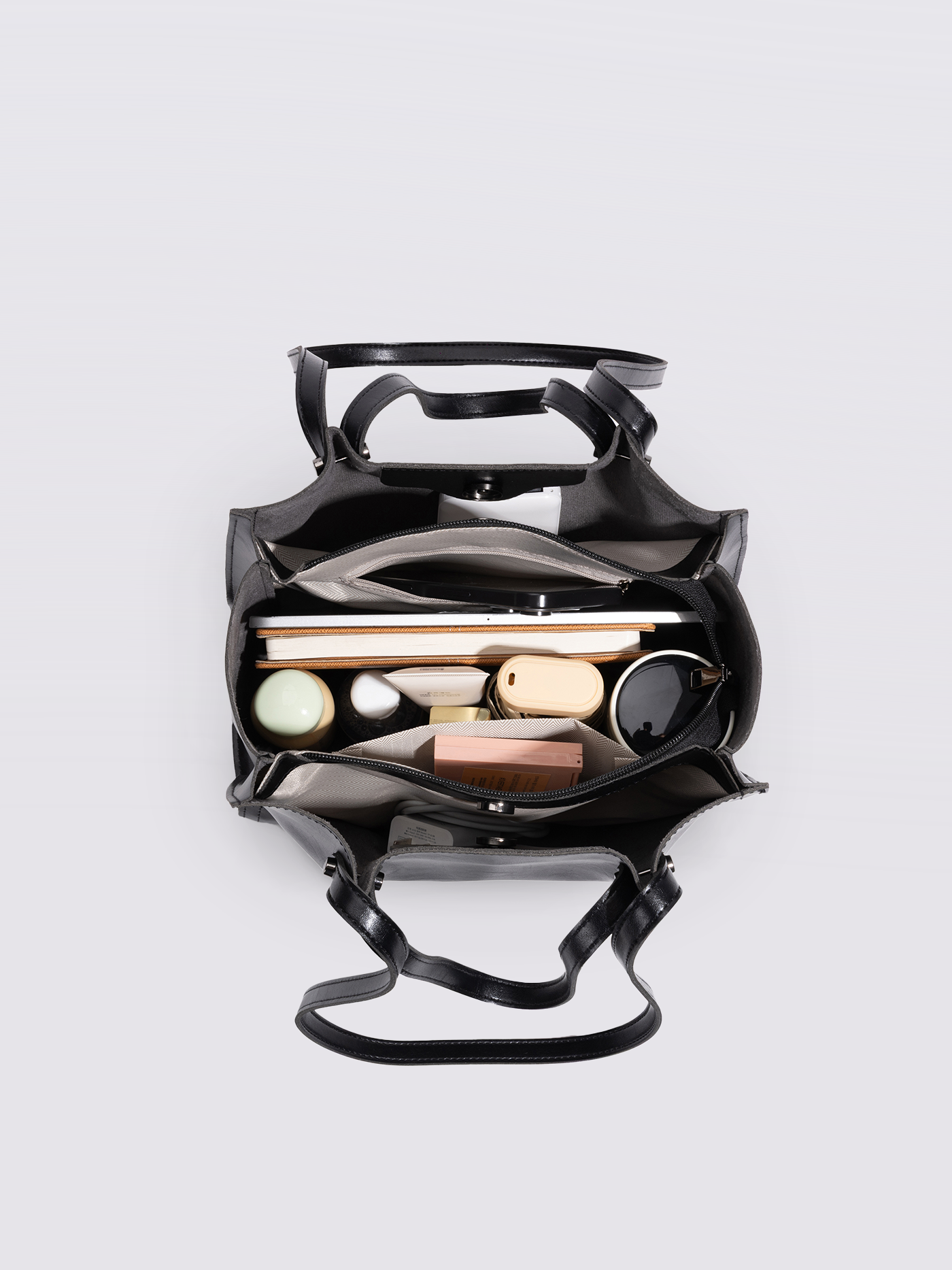 Black Leather Shopper Bag – Minimalist Tote, Spacious Work & Daily Carry