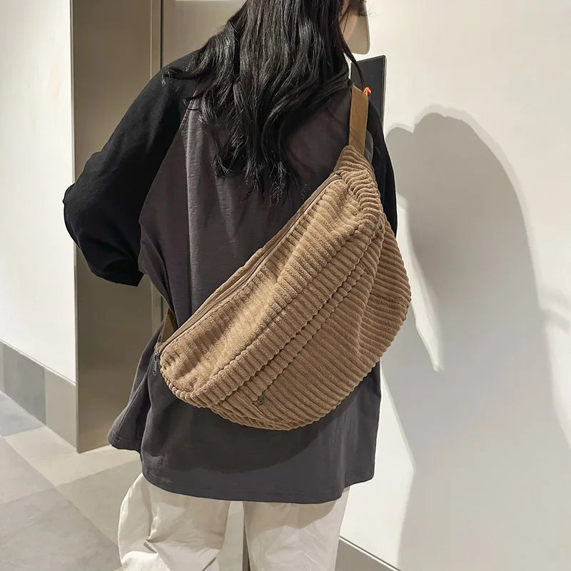 Trendy Corduroy Crossbody Bag – Spacious, Adjustable, and Comfortable