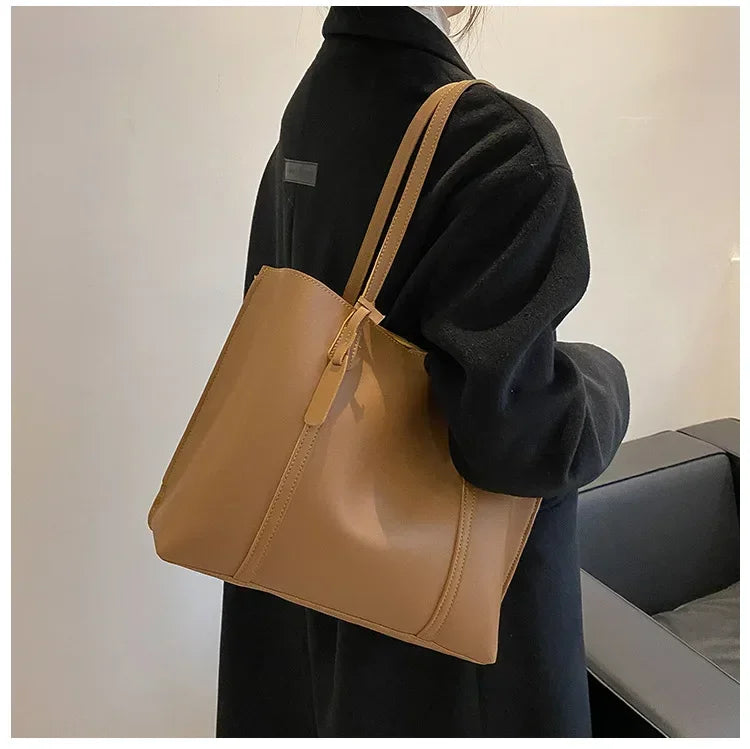 Vintage PU Leather Tote Bag for Women – Large Shoulder Work & Daily Handbag