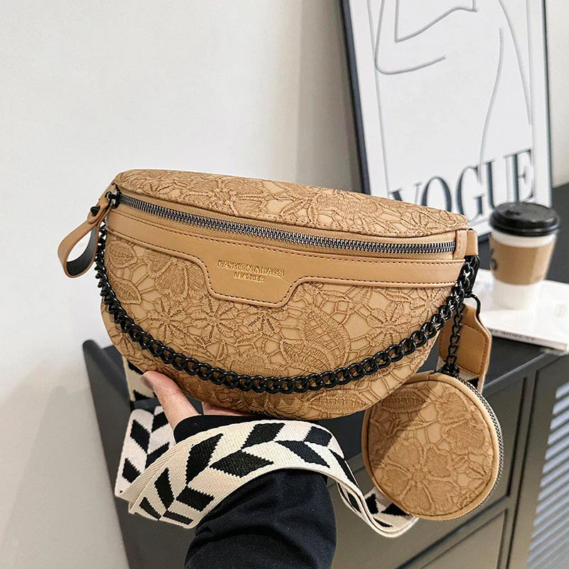 Trendy Crossbody Shoulder Bag with Chain Strap & Detachable Pouch – Versatile Waist, Shoulder, or Crossbody Wear