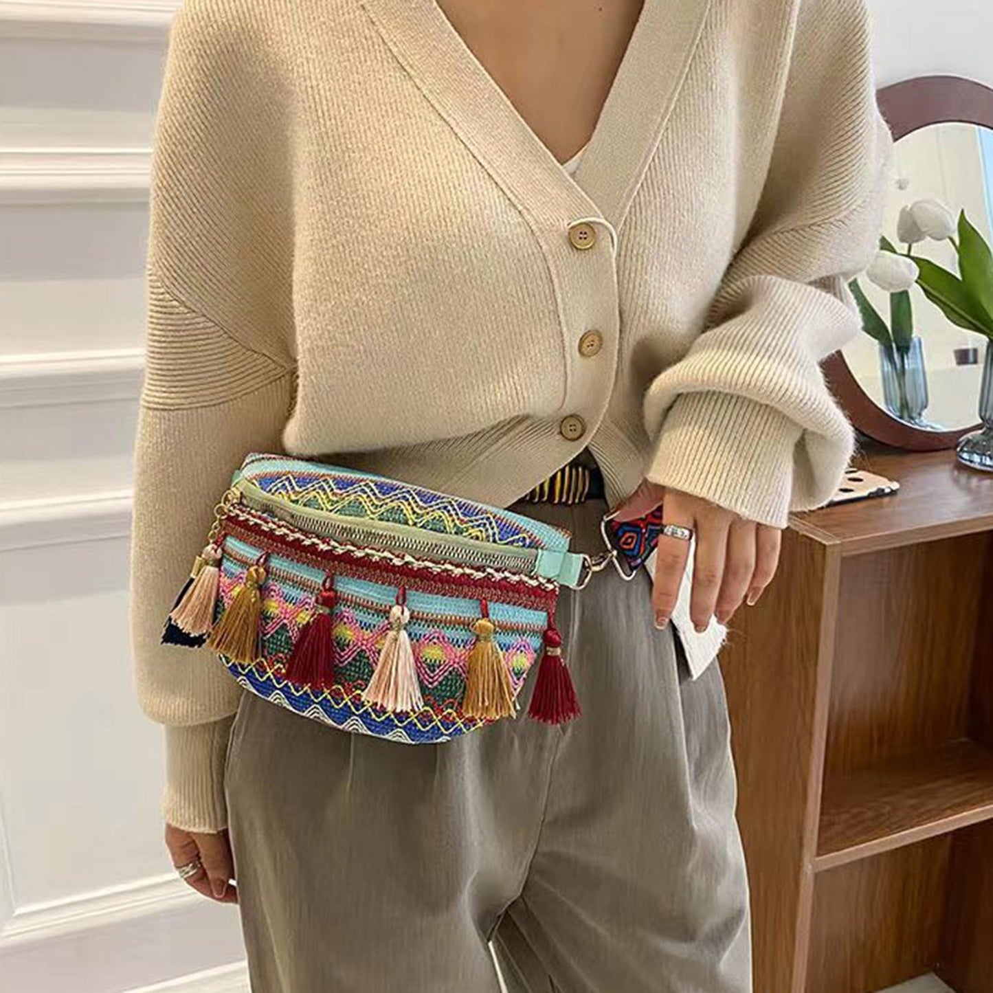 Bohemian Crossbody Bag with Fringe – Colorful, Adjustable Strap, Lightweight & Durable
