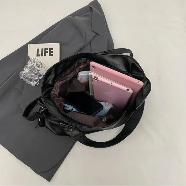 Stylish PU Leather Shoulder Bag – Spacious Tote with Multiple Pockets for Women