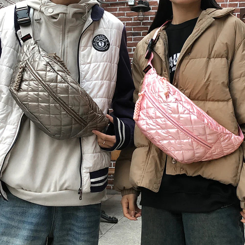 Trendy Quilted Metallic Crossbody & Waist Bag – Adjustable, Lightweight, Stylish for Daily Use