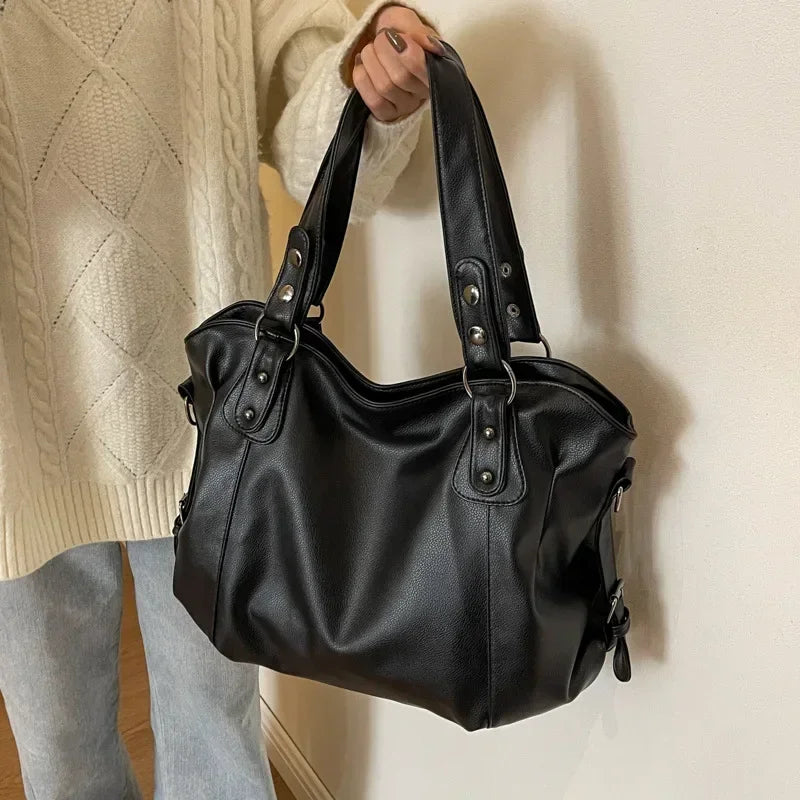 Stylish PU Leather Shoulder Bag – Spacious Tote with Multiple Pockets for Women