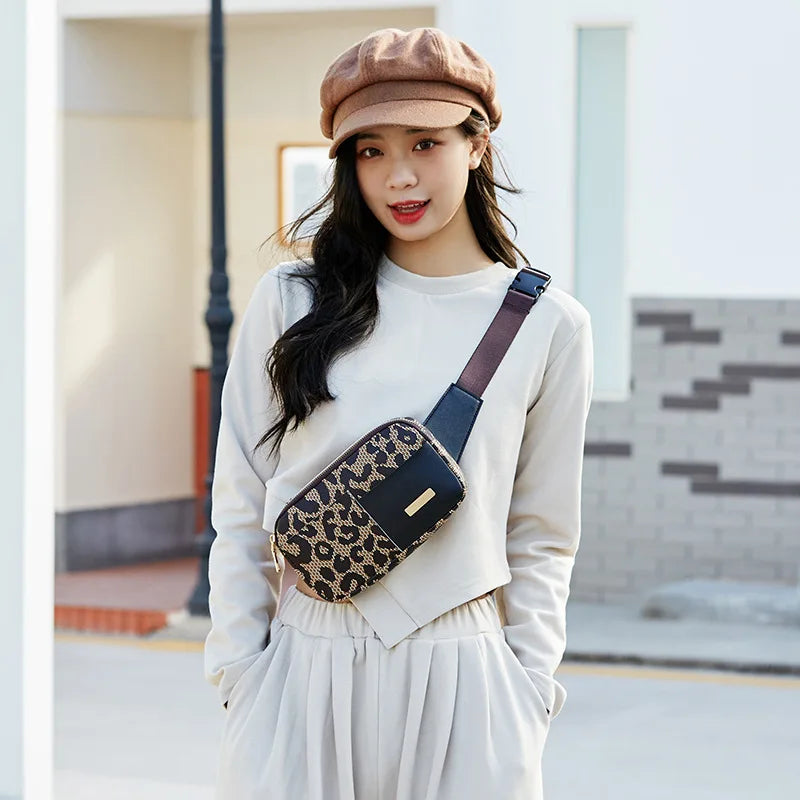 Luxe Crossbody Fanny Pack – Unisex Checker & Leopard Print Waist Bag with Adjustable Strap