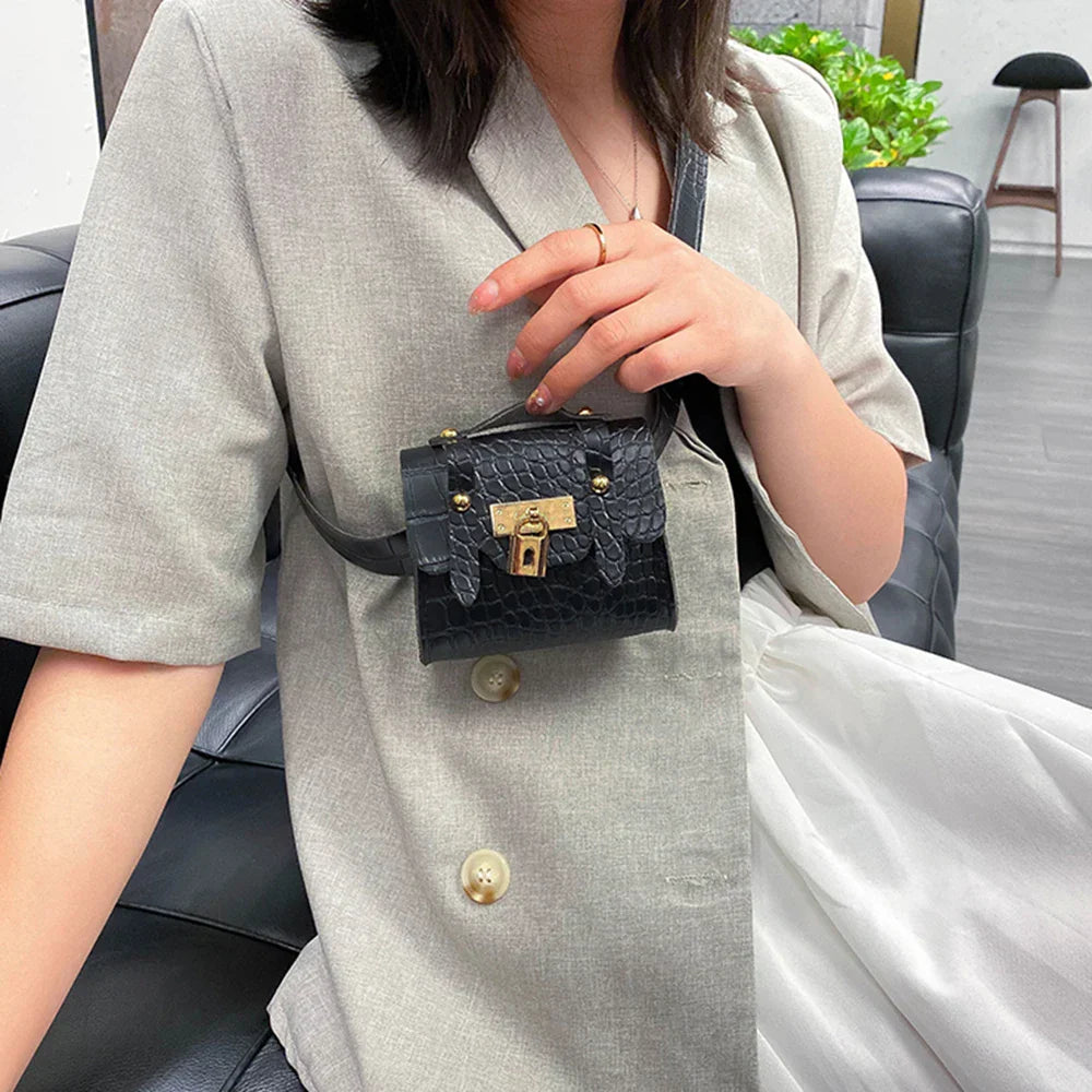 Women's Belt Bag with Gold Lock Detail – Stylish & Compact Waist Bag for Everyday Use