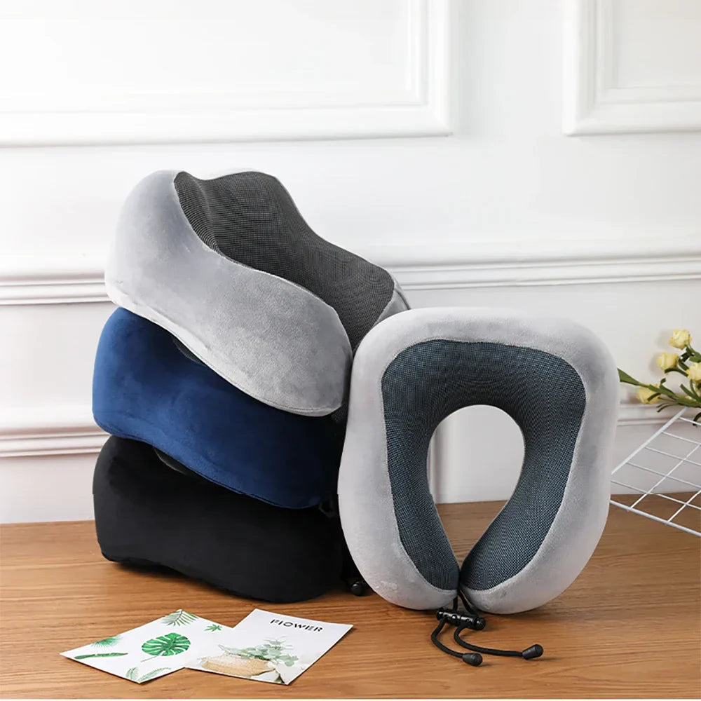 Ergonomic Memory Foam Travel Neck Pillow – Comfortable Support for Airplane, Car & Train Journeys