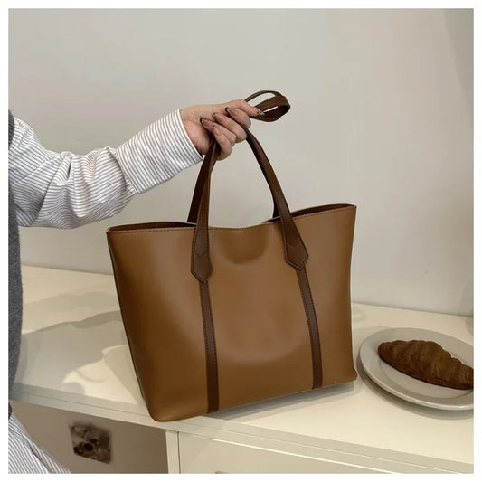 Elegant Structured PU Leather Tote Bag for Women – Retro Korean-Inspired Design with Spacious Interior