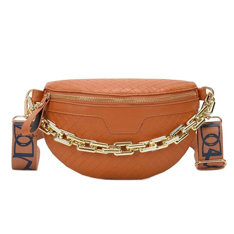 Stylish Crossbody Belt Bag with Gold Chain – Adjustable Strap Waist Pack for Women