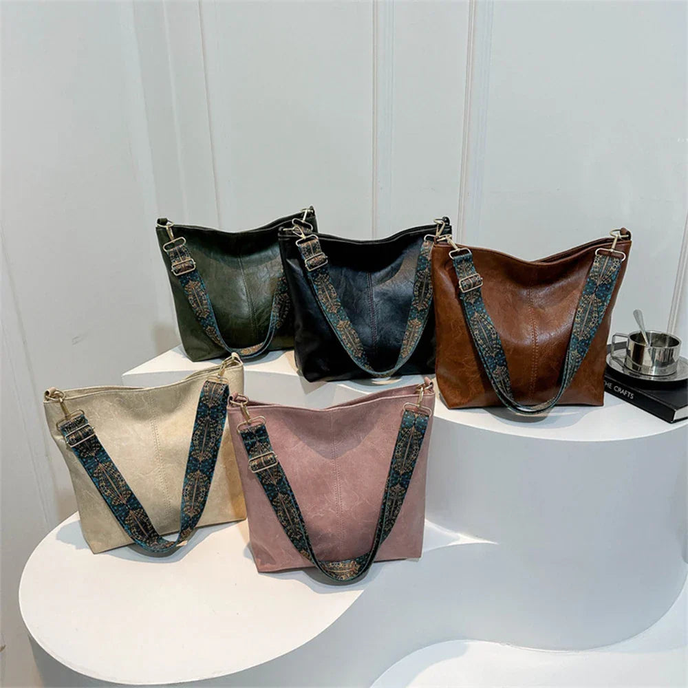 Stylish Brown Handbag with Wide Shoulder Strap – Spacious & Elegant