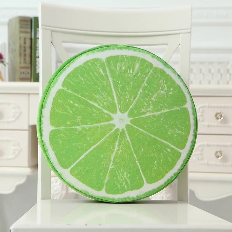 Round Fruit Cushion – Plush Watermelon, Orange & Lime Seat Pad for Home Decor and Comfort