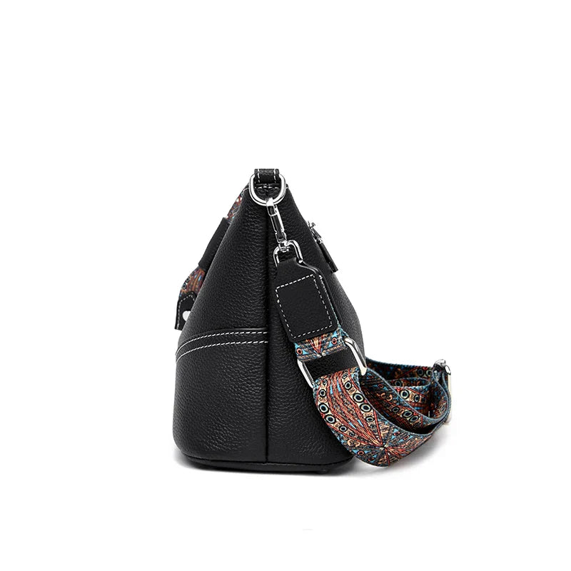 Black Crossbody Bag for Women – Adjustable Wide Strap Shoulder Bag with Multiple Pockets