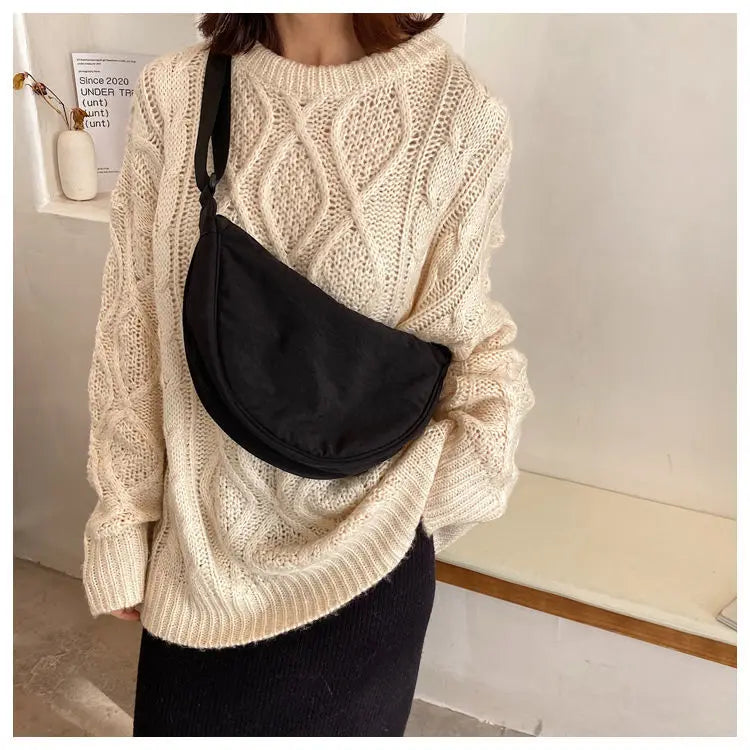 Women's Half Moon Shoulder Bag – Adjustable Canvas Crossbody – Lightweight, Stylish & Versatile