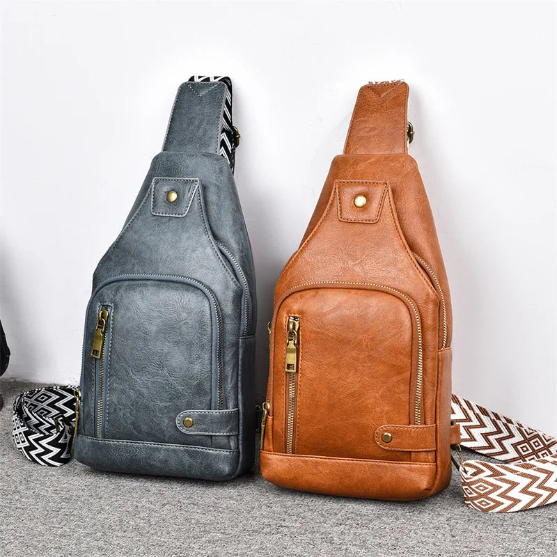 Vintage PU Leather Crossbody Sling Bag with Wide Strap & Multiple Compartments – Adjustable Shoulder / Crossbody, Stylish Everyday Bag