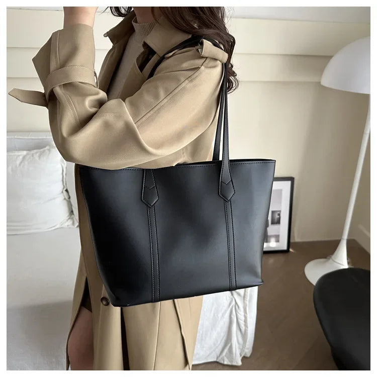 Elegant Structured PU Leather Tote Bag for Women – Retro Korean-Inspired Design with Spacious Interior