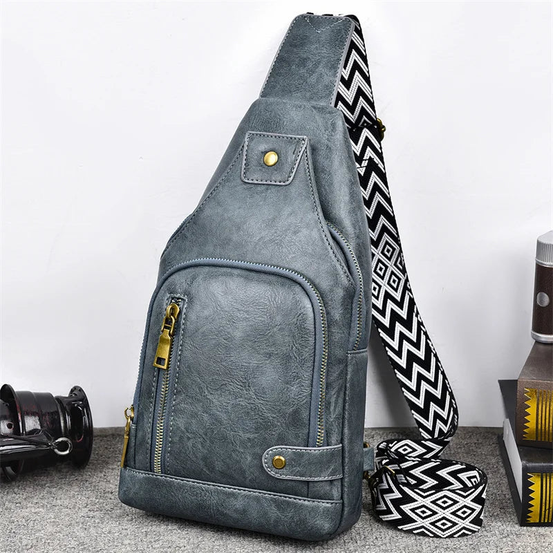 Vintage PU Leather Crossbody Sling Bag with Wide Strap & Multiple Compartments – Adjustable Shoulder / Crossbody, Stylish Everyday Bag