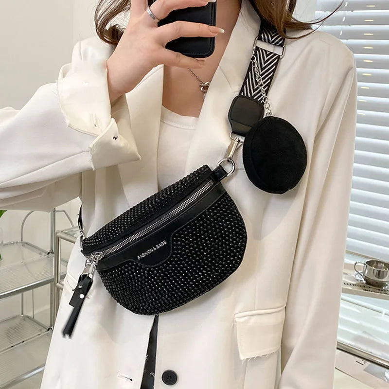 Luxury Studded Crossbody & Waist Bag with Extra Pouch – Chic Shoulder Bag Style