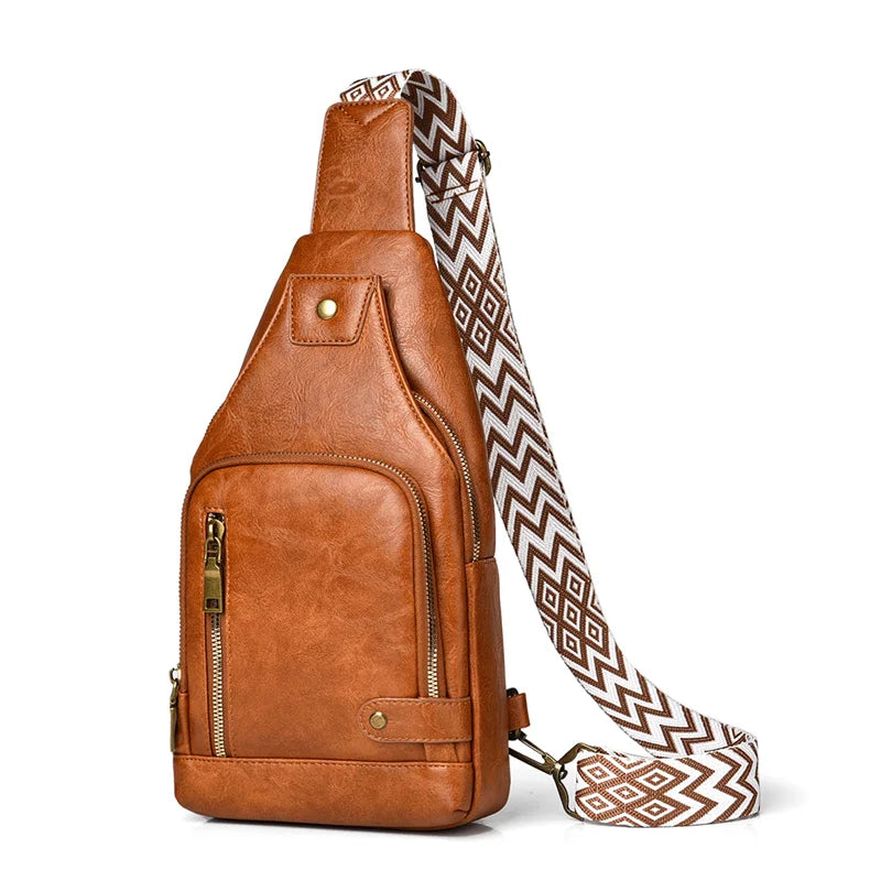 Vintage PU Leather Crossbody Sling Bag with Wide Strap & Multiple Compartments – Adjustable Shoulder / Crossbody, Stylish Everyday Bag