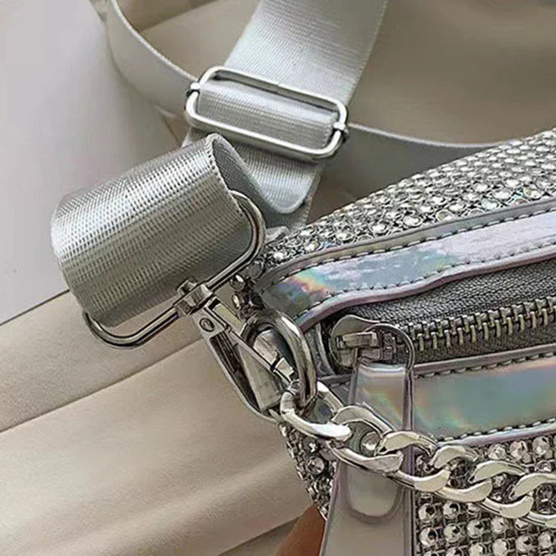 Silver Glitter Crossbody & Waist Bag – 3-in-1 Convertible Sparkle Purse for Women