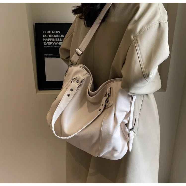 Stylish PU Leather Shoulder Bag – Spacious Tote with Multiple Pockets for Women