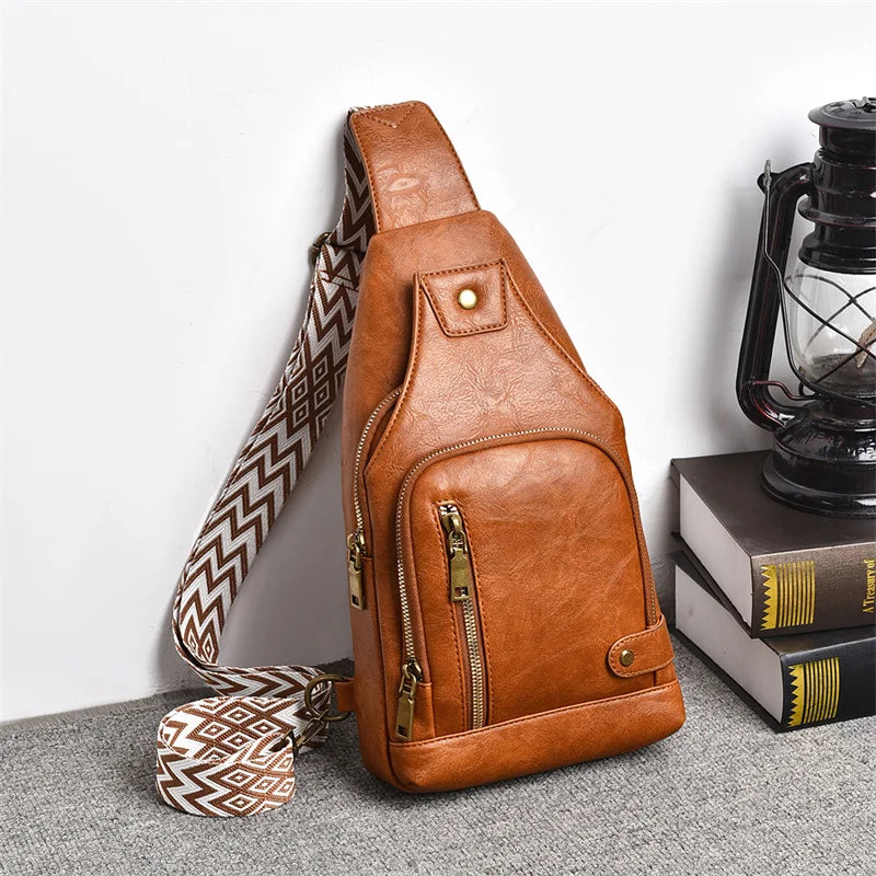 Vintage PU Leather Crossbody Sling Bag with Wide Strap & Multiple Compartments – Adjustable Shoulder / Crossbody, Stylish Everyday Bag