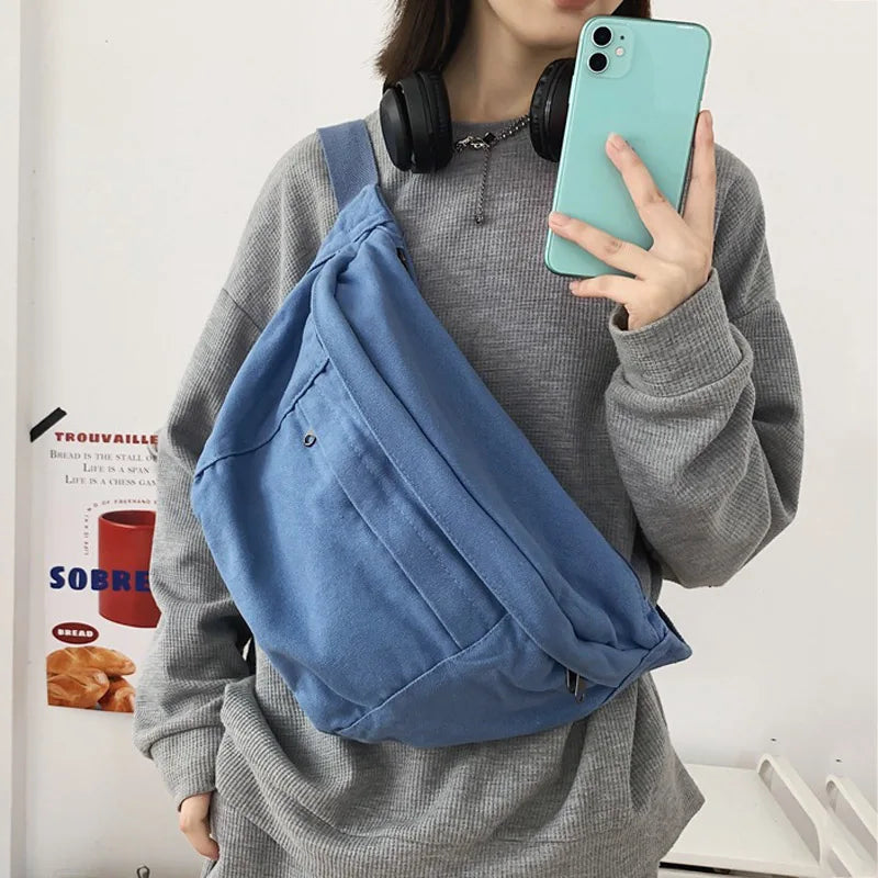 Unisex XL Canvas Crossbody Bag – Adjustable Strap, Large Capacity for Travel, Festivals & Daily Use