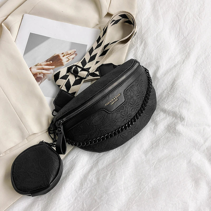 Trendy Crossbody Shoulder Bag with Chain Strap & Detachable Pouch – Versatile Waist, Shoulder, or Crossbody Wear