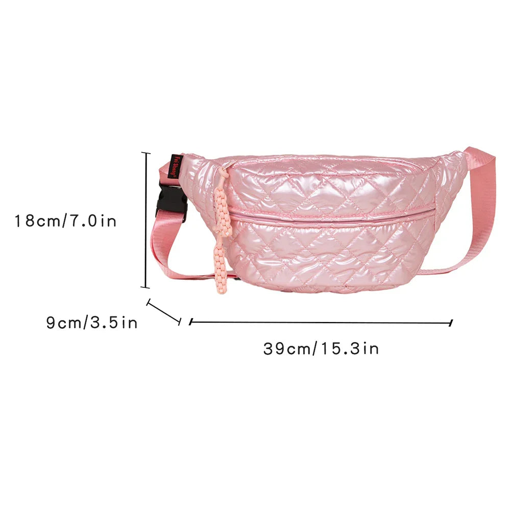 Trendy Quilted Metallic Crossbody & Waist Bag – Adjustable, Lightweight, Stylish for Daily Use