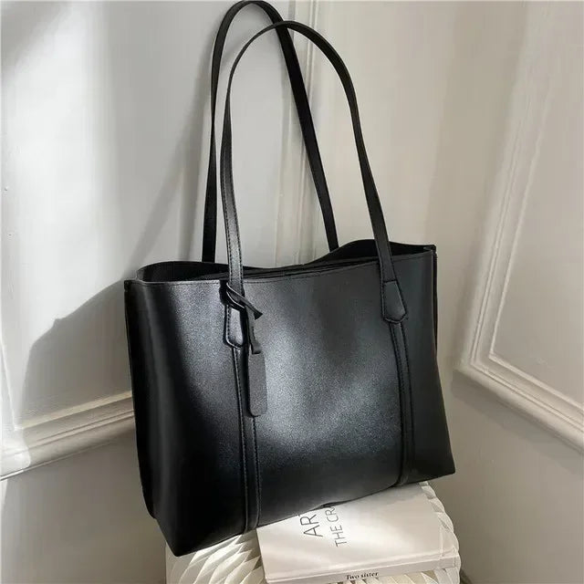 Vintage PU Leather Tote Bag for Women – Large Shoulder Work & Daily Handbag