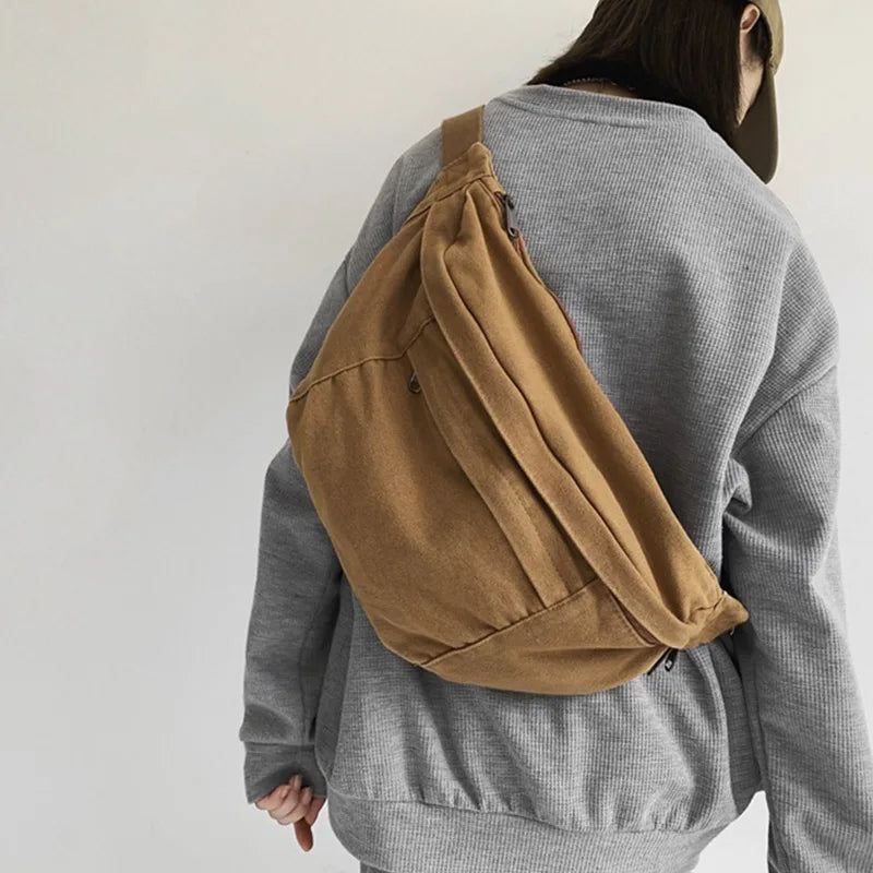Unisex XL Canvas Crossbody Bag – Adjustable Strap, Large Capacity for Travel, Festivals & Daily Use