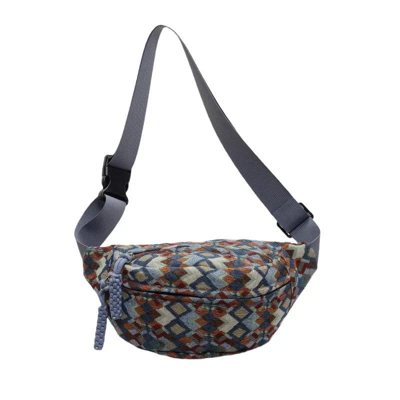 Geometric Crossbody Banana Bag – Stylish Fanny Pack with Adjustable Strap & Zipper Closure