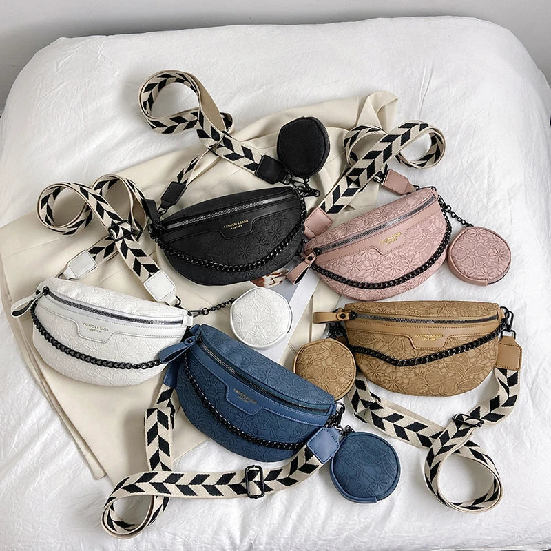 Trendy Crossbody Shoulder Bag with Chain Strap & Detachable Pouch – Versatile Waist, Shoulder, or Crossbody Wear