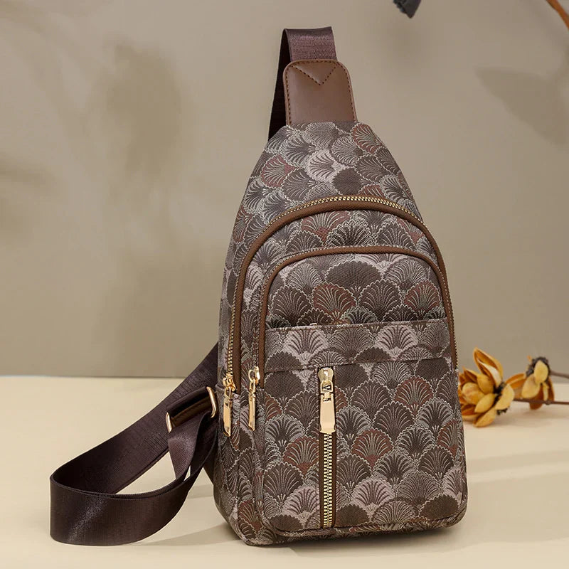 Trendy Compact Crossbody Backpack – Stylish Canvas Sling Bag with Patterned Design