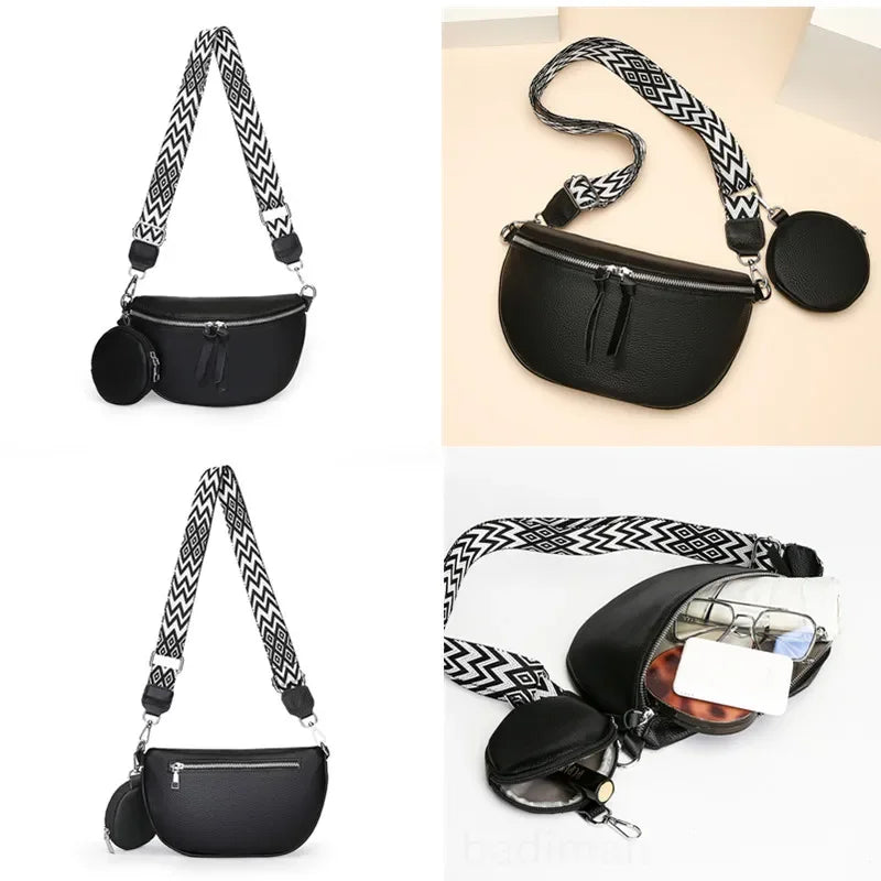Stylish PU Leather Crossbody Bag with Braided Strap & Detachable Coin Pouch