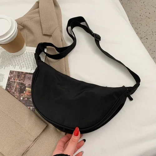 Women's Half Moon Shoulder Bag – Adjustable Canvas Crossbody – Lightweight, Stylish & Versatile