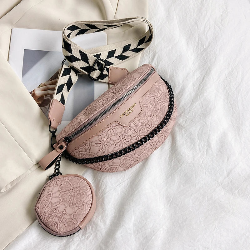 Trendy Crossbody Shoulder Bag with Chain Strap & Detachable Pouch – Versatile Waist, Shoulder, or Crossbody Wear
