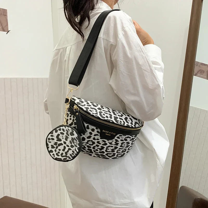 Leopard Print Crossbody & Waist Bag – Adjustable Strap, Mini Pouch, Trendy Animal Print