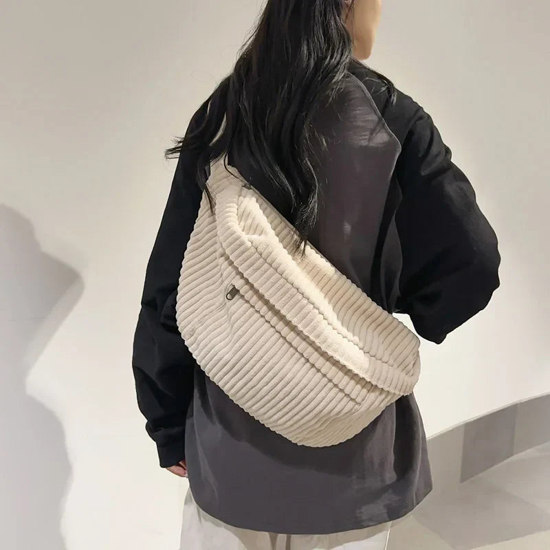 Trendy Corduroy Crossbody Bag – Spacious, Adjustable, and Comfortable