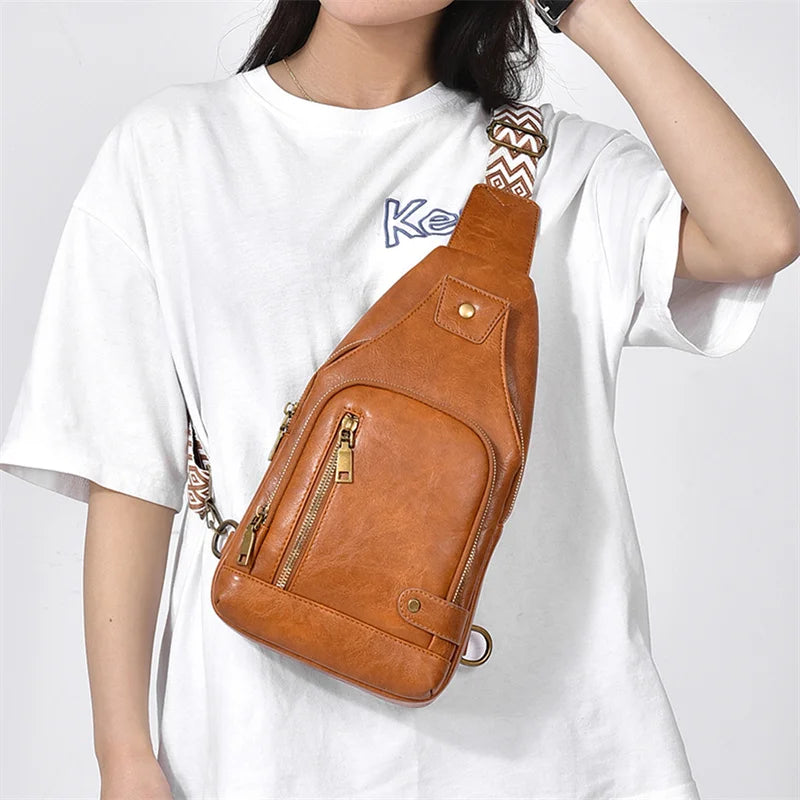 Vintage PU Leather Crossbody Sling Bag with Wide Strap & Multiple Compartments – Adjustable Shoulder / Crossbody, Stylish Everyday Bag