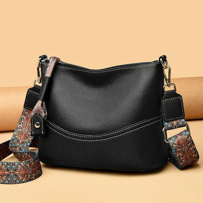 Black Crossbody Bag for Women – Adjustable Wide Strap Shoulder Bag with Multiple Pockets
