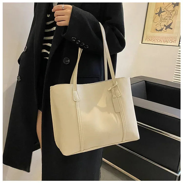 Vintage PU Leather Tote Bag for Women – Large Shoulder Work & Daily Handbag