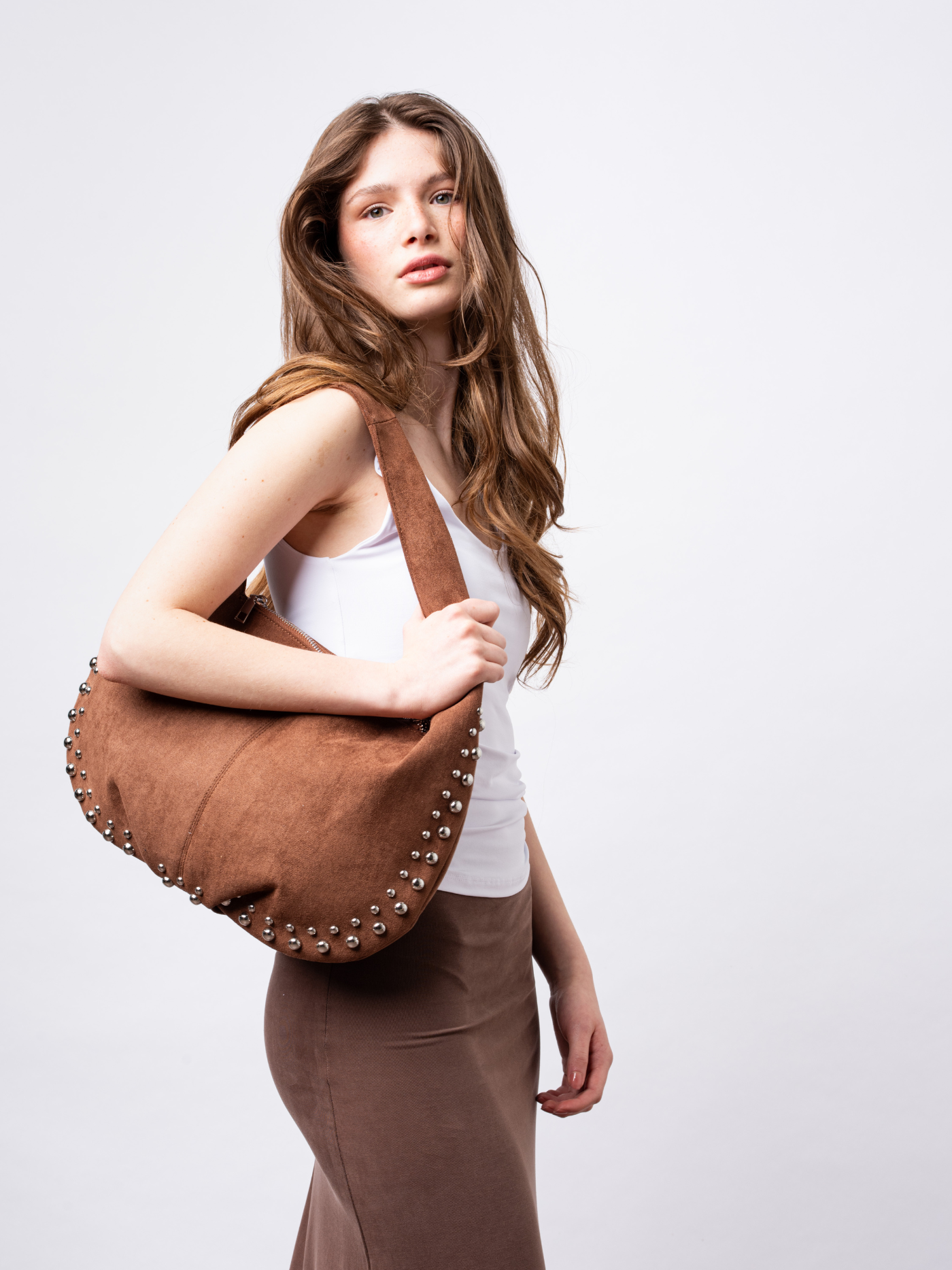 Black Vegan Leather Shoulder Bag with Studs – Bold & Stylish