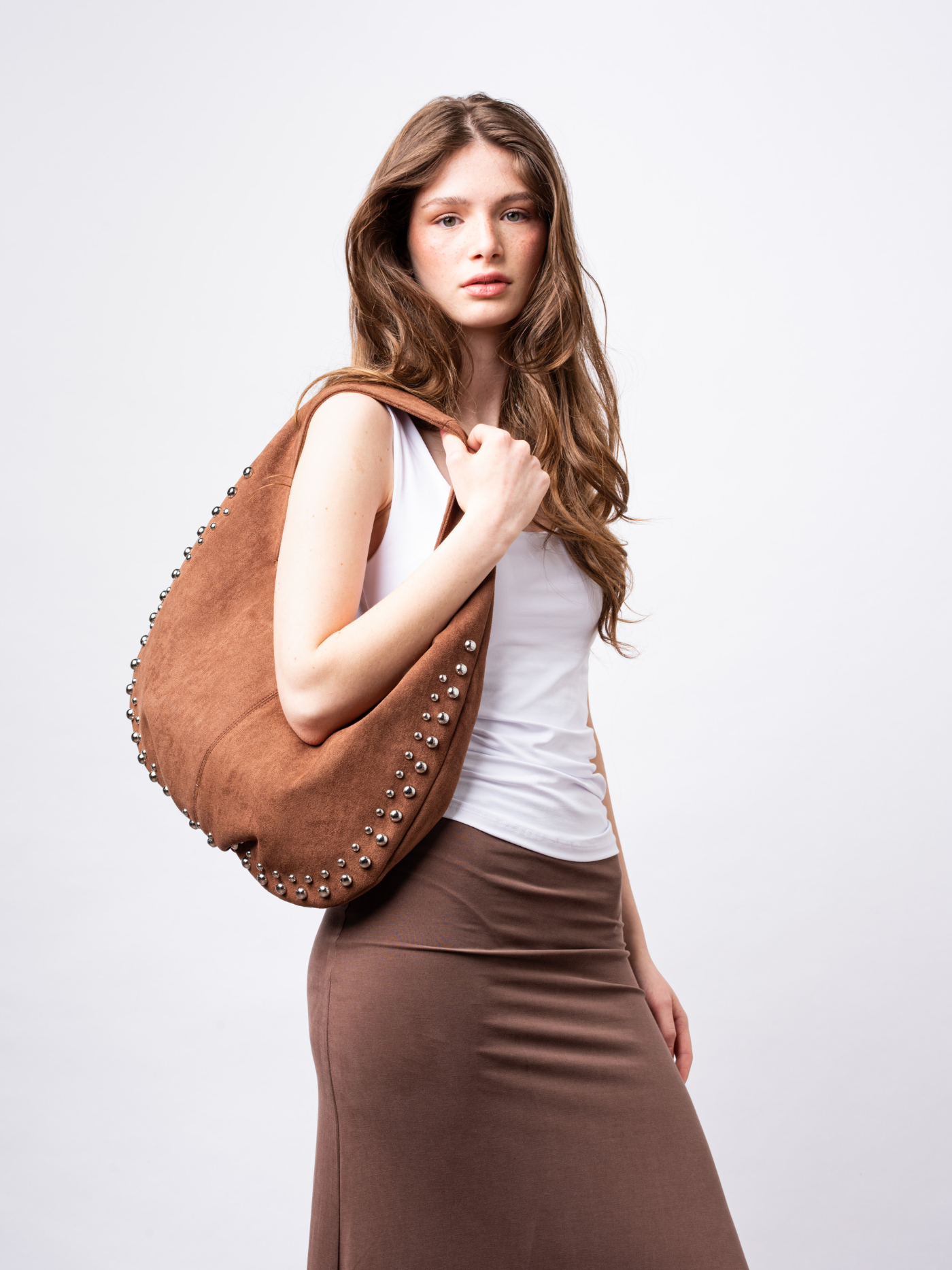 Black Vegan Leather Shoulder Bag with Studs – Bold & Stylish