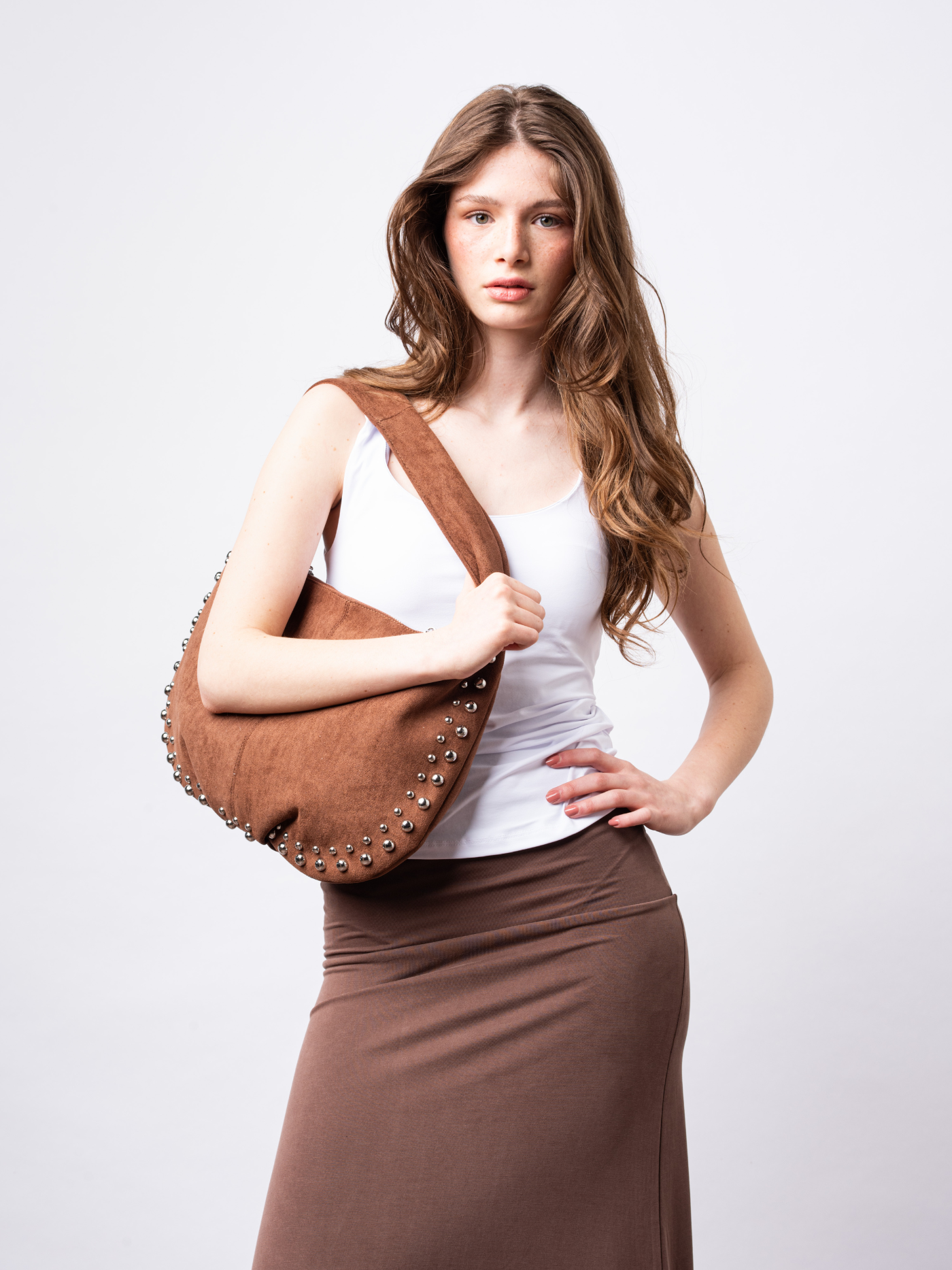 Black Vegan Leather Shoulder Bag with Studs – Bold & Stylish