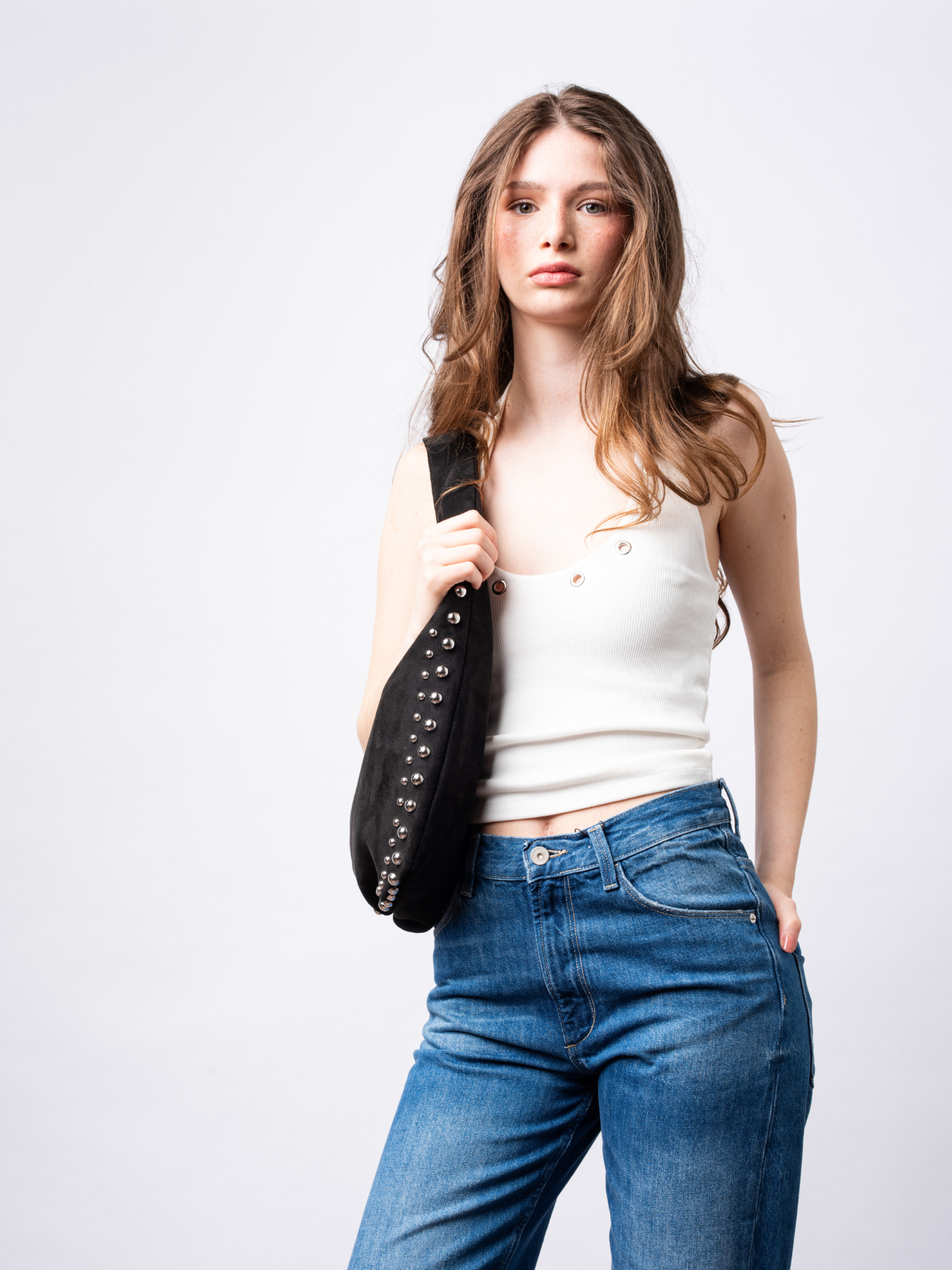 Black Vegan Leather Shoulder Bag with Studs – Bold & Stylish