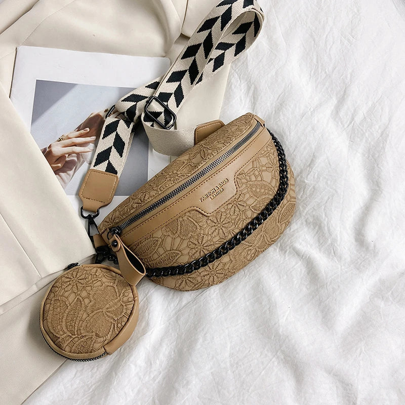 Trendy Crossbody Shoulder Bag with Chain Strap & Detachable Pouch – Versatile Waist, Shoulder, or Crossbody Wear
