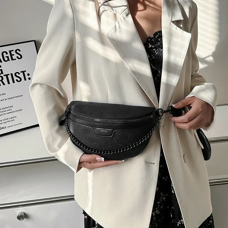 Trendy Crossbody Shoulder Bag with Chain Strap & Detachable Pouch – Versatile Waist, Shoulder, or Crossbody Wear