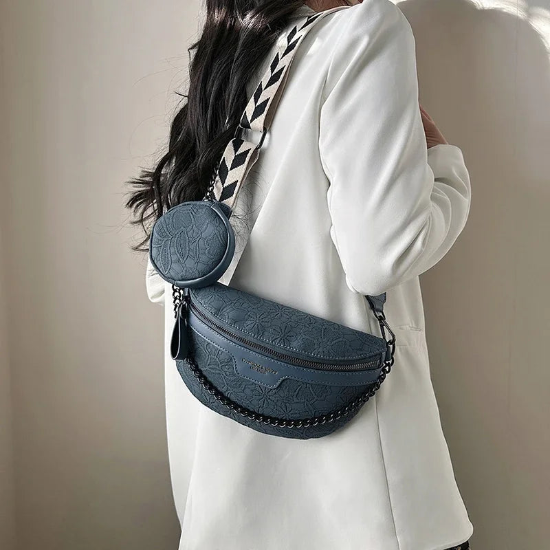 Trendy Crossbody Shoulder Bag with Chain Strap & Detachable Pouch – Versatile Waist, Shoulder, or Crossbody Wear
