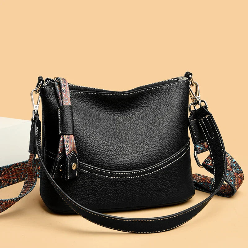 Black Crossbody Bag for Women – Adjustable Wide Strap Shoulder Bag with Multiple Pockets