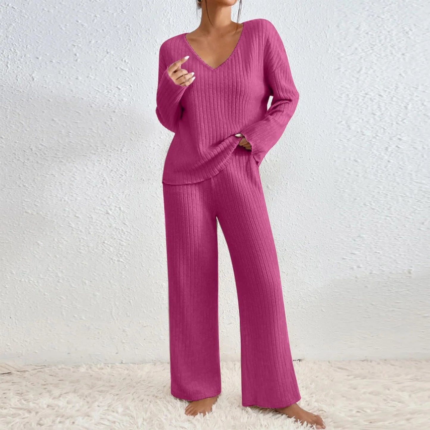 Women's Cozy Two-Piece Winter Loungewear Set – Soft Knit Sweater & Jogger Pants for Ultimate Comfort